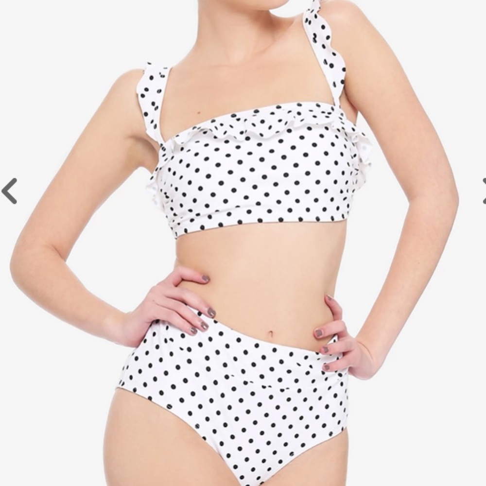 Black &‎ White Polka Dot High-Waisted Swim Bottom Hot Topic